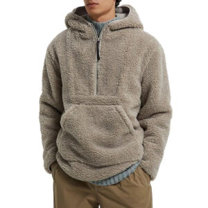 OEM Polar Fleece Lined Men's Half Zip Sherpa Shearling Hoodie Manufacturer